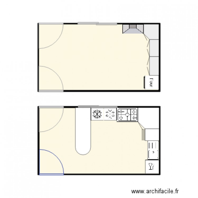 CUISINE TARMOUCHTE. Plan de 2 pièces et 28 m2