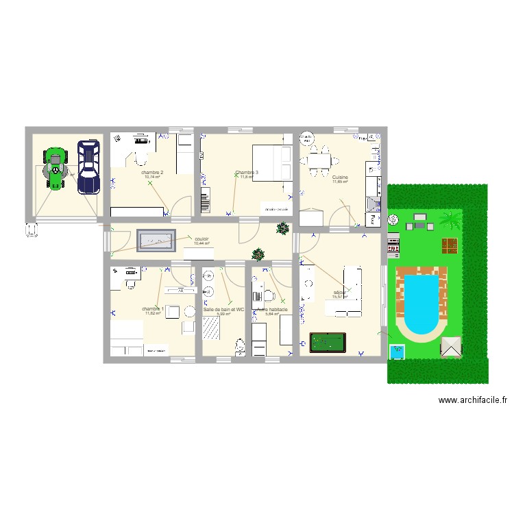 maison des pona. Plan de 9 pièces et 93 m2