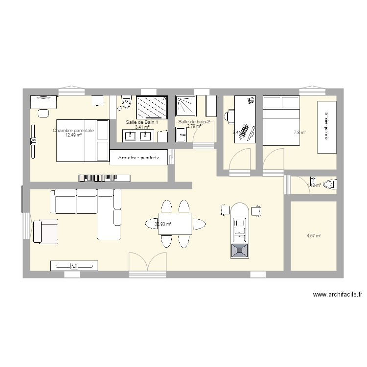 Maison 3 7x12. Plan de 0 pièce et 0 m2