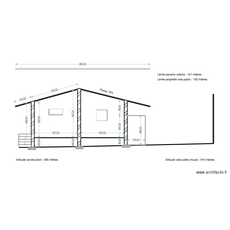 plan de coupe chalet. Plan de 4 pièces et 19 m2