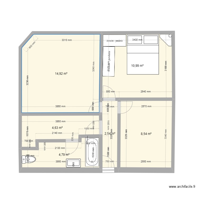 MONTREUIL. Plan de 6 pièces et 46 m2