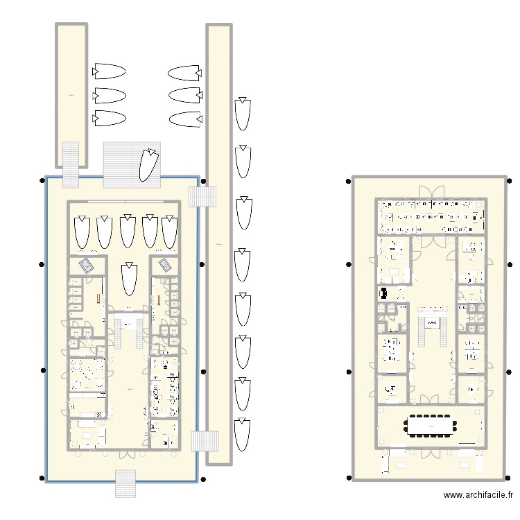 YachtClubBargeGeneral. Plan de 42 pièces et 2477 m2