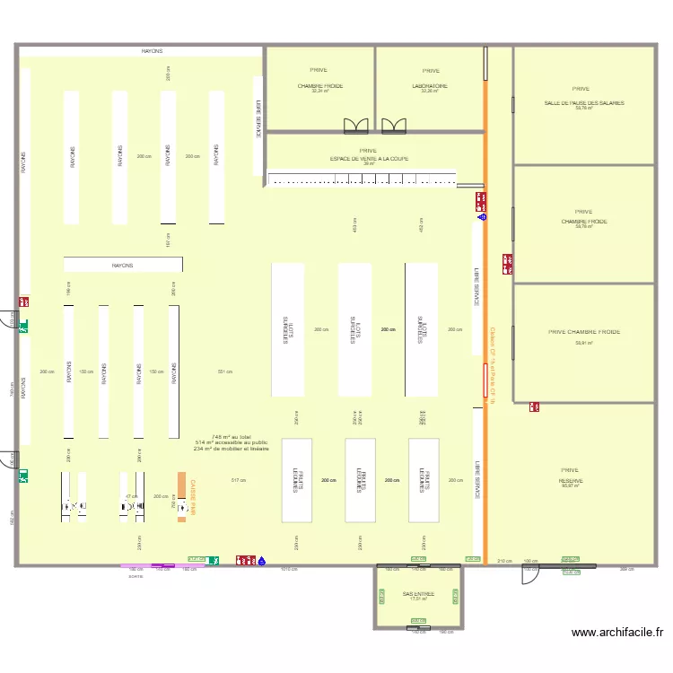 SUPERMARCHE AV MARKET  APRES TRAVAUX. Plan de 