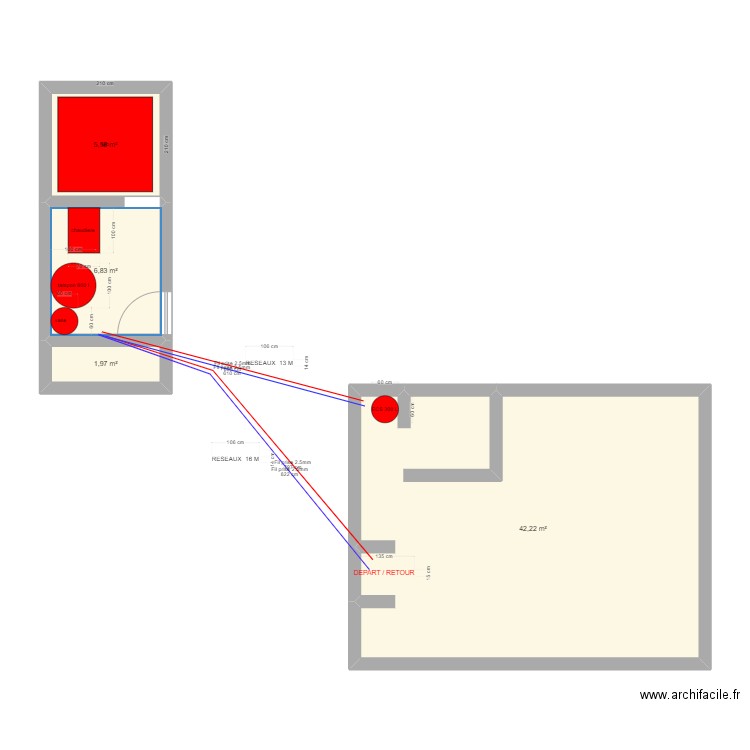 BUNEL. Plan de 4 pièces et 57 m2