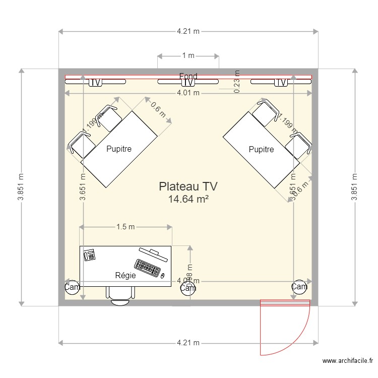 2022_Plan_studioV1. Plan de 1 pièce et 15 m2