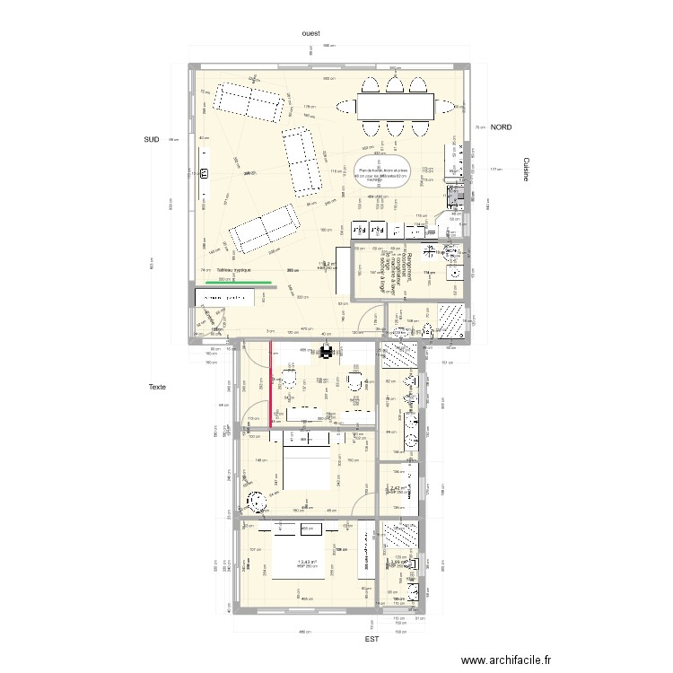 Plan T 135 m2  V3. Plan de 4 pièces et 132 m2