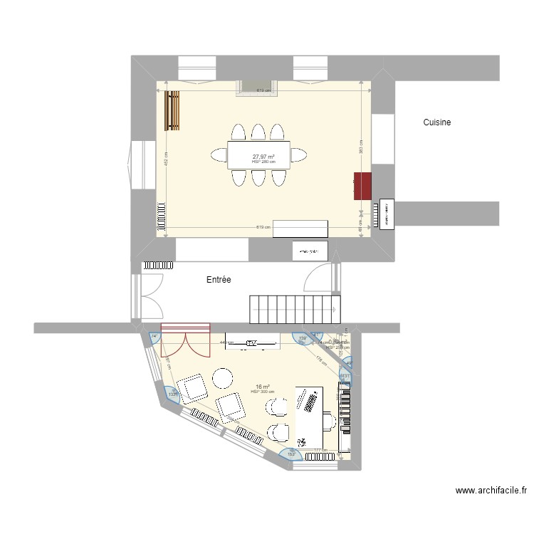 SEJOUR-SALON-ENTREE. Plan de 3 pièces et 45 m2