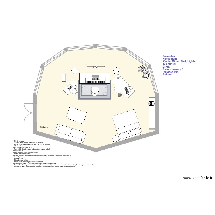 Studio Tonyo. Plan de 1 pièce et 56 m2