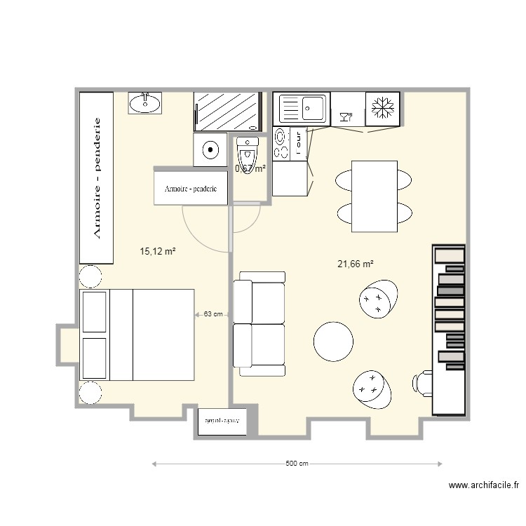 2 PIECES ST LEGER 21 11 06 1640. Plan de 3 pièces et 37 m2