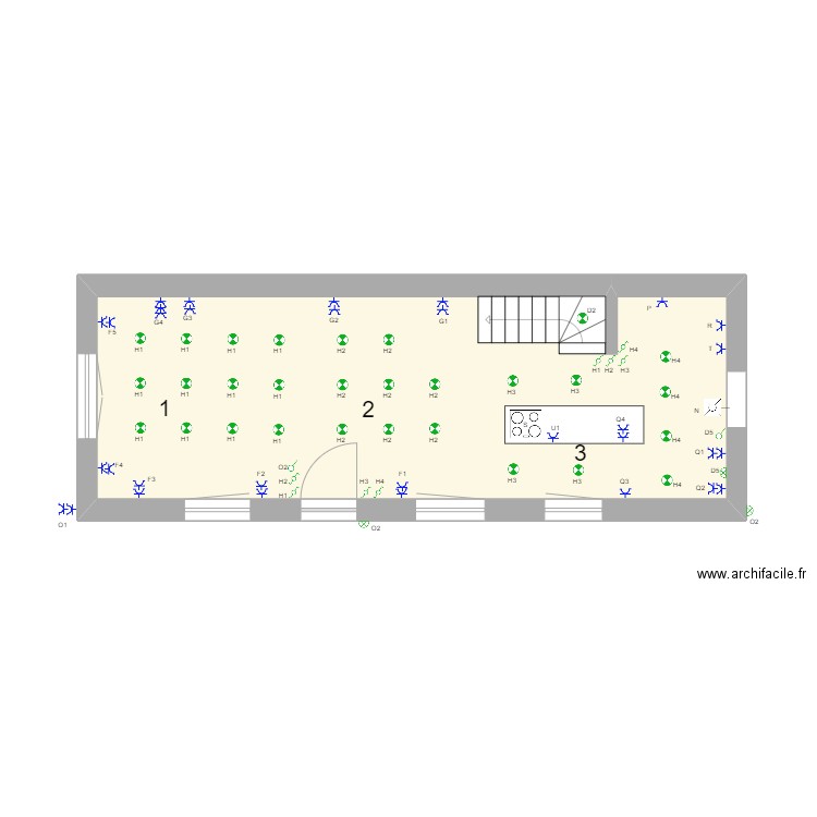 RDC Céline. Plan de 1 pièce et 38 m2