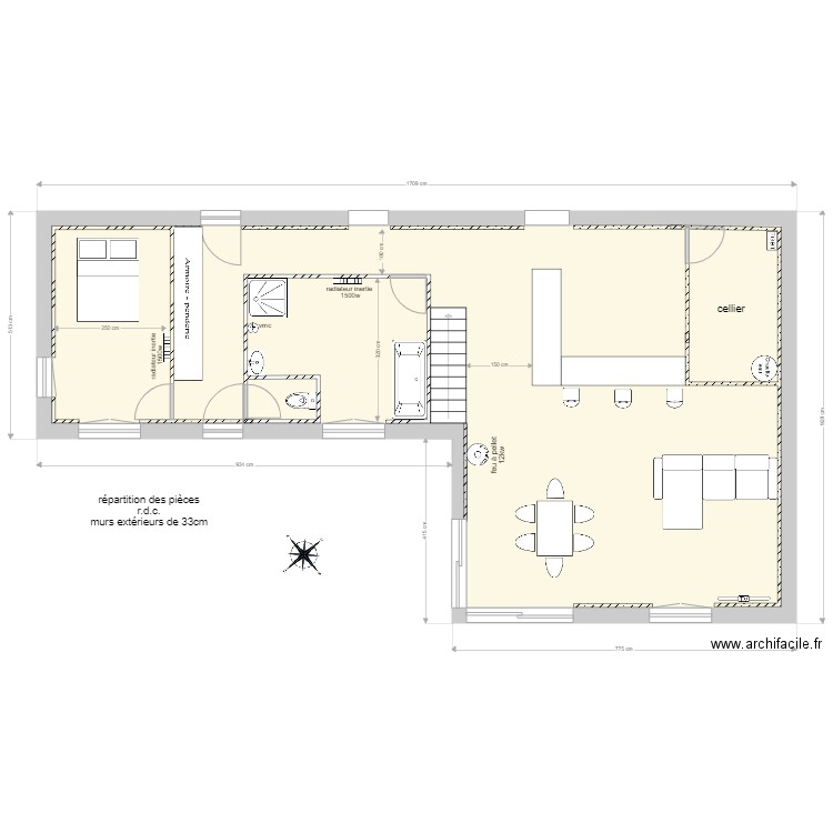 rdc repartion des pièces étude thermique. Plan de 0 pièce et 0 m2