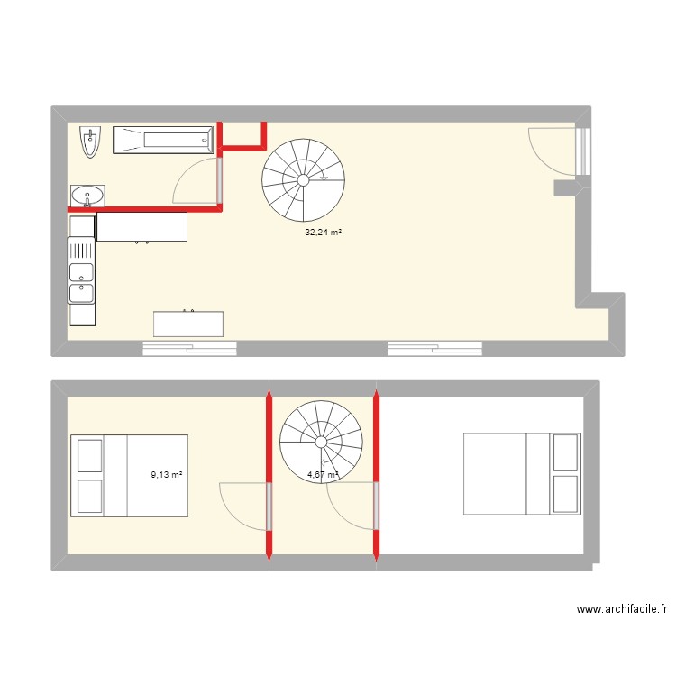 TYPE 2 211 BIS. Plan de 3 pièces et 46 m2