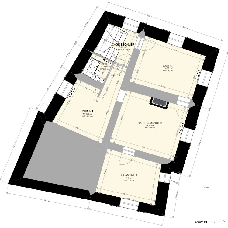 CALVI_R+1. Plan de 7 pièces et 73 m2
