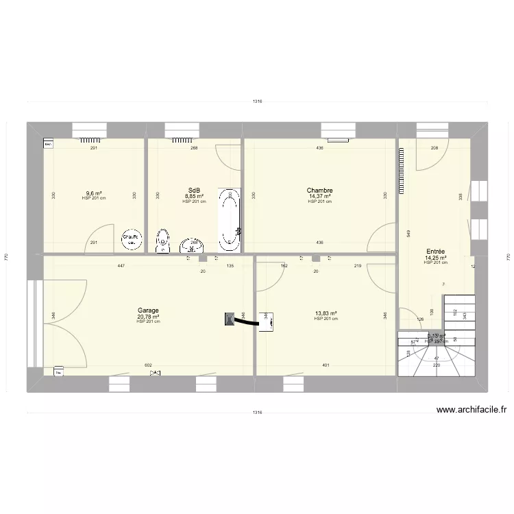 Cotations RDC existant. Plan de 