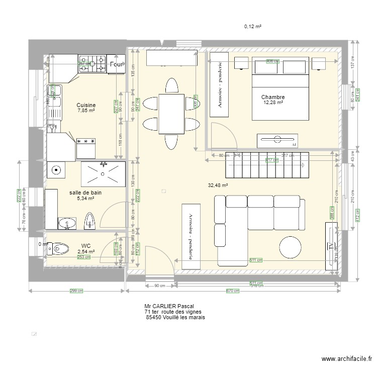 PLAN DE METRE  bis meublés . Plan de 7 pièces et 61 m2