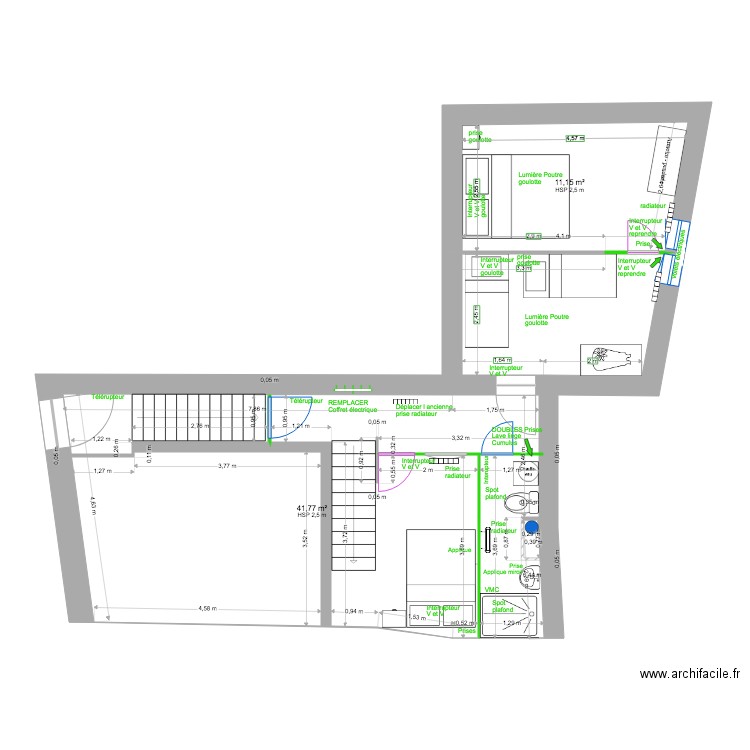 1 ER ÉTAGE MODIF ELECTRIQUE. Plan de 2 pièces et 53 m2