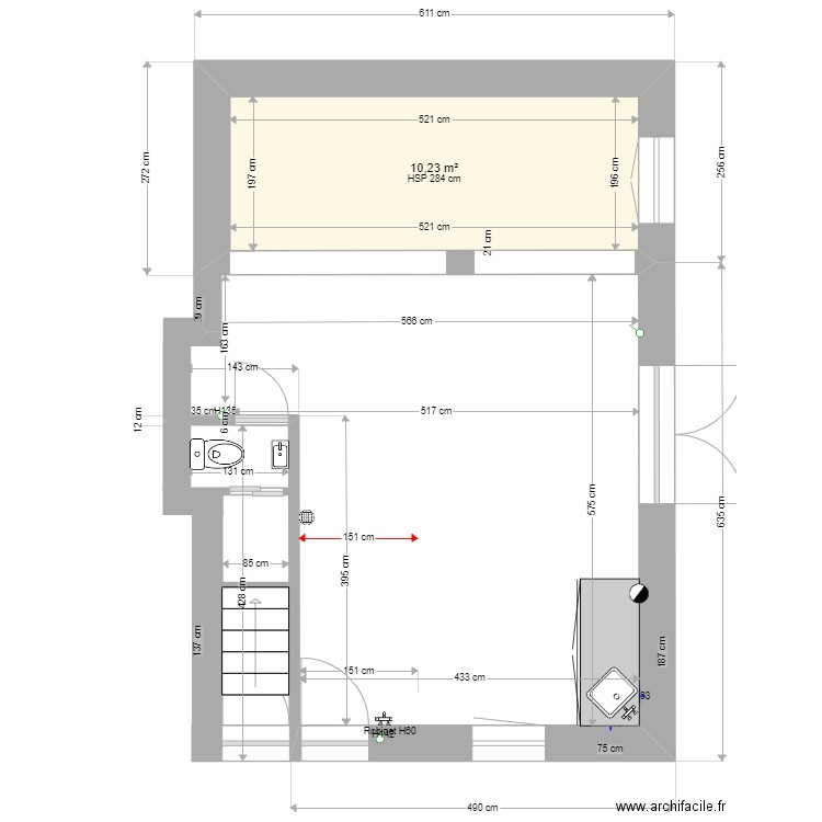 Plomberie. Plan de 1 pièce et 10 m2