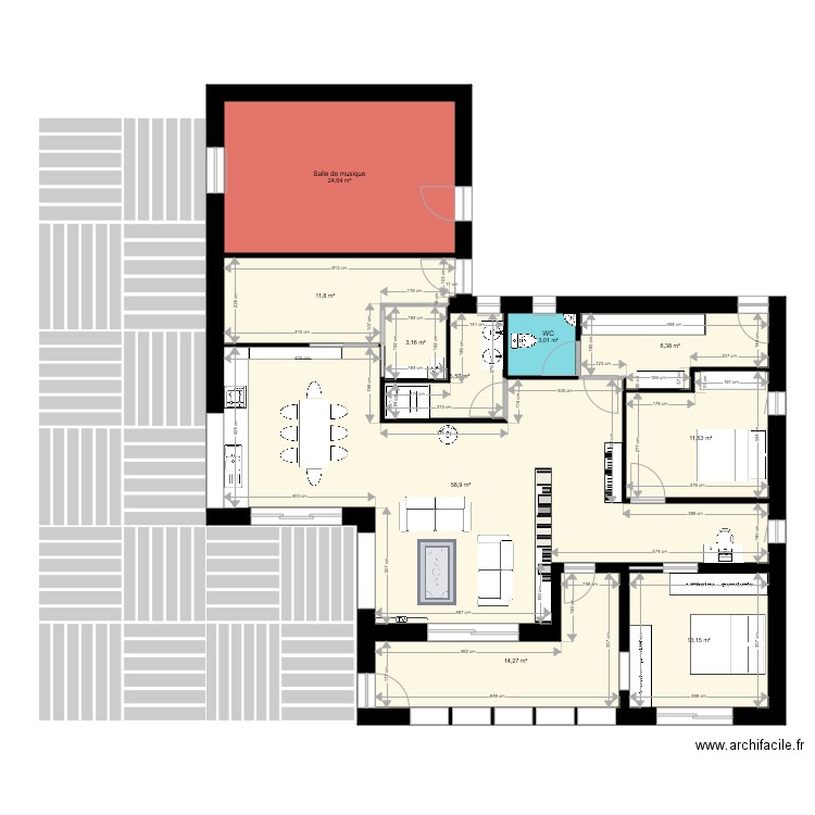 Maison Labastide Sud Ouest couleur serre intégrée. Plan de 0 pièce et 0 m2