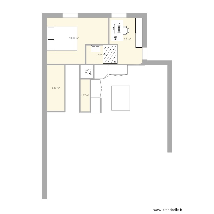 RDC idée. Plan de 5 pièces et 23 m2