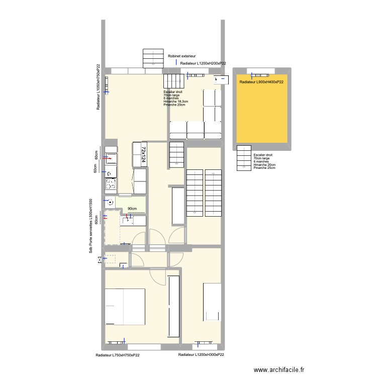 Banning 21 Rez 1 Eau Chauffage. Plan de 7 pièces et 80 m2