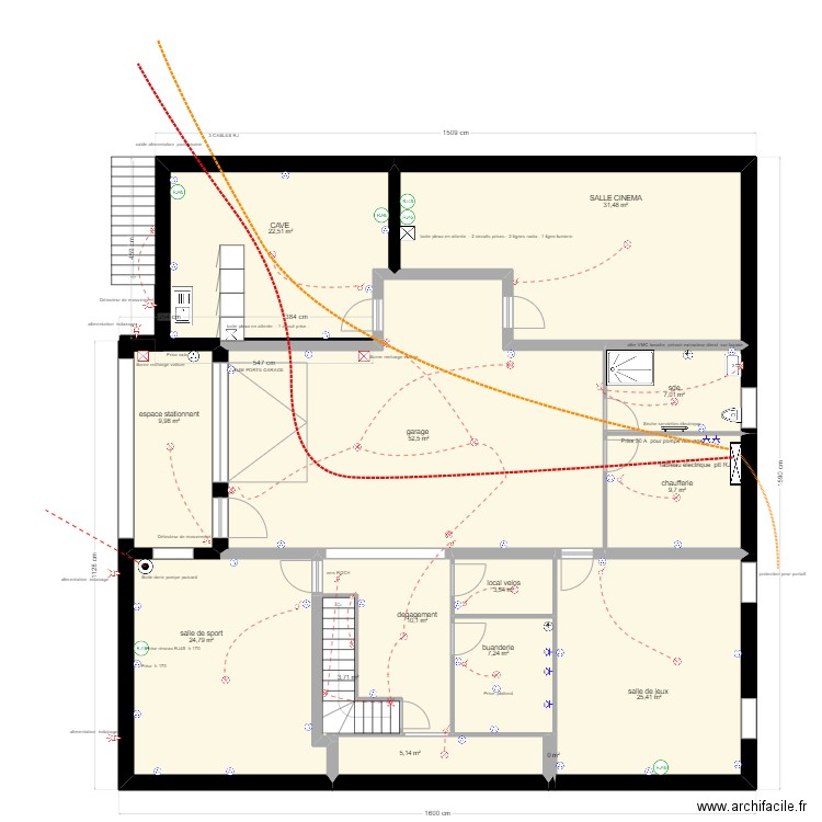 RAVE SOUS-SOL  ELEC . Plan de 14 pièces et 213 m2