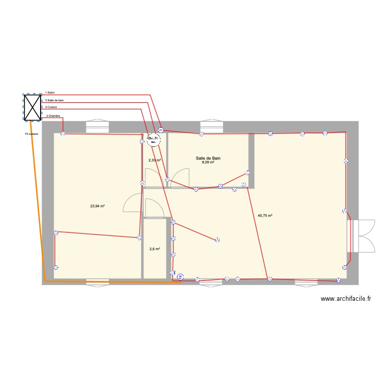 appart Elec. Plan de 5 pièces et 78 m2