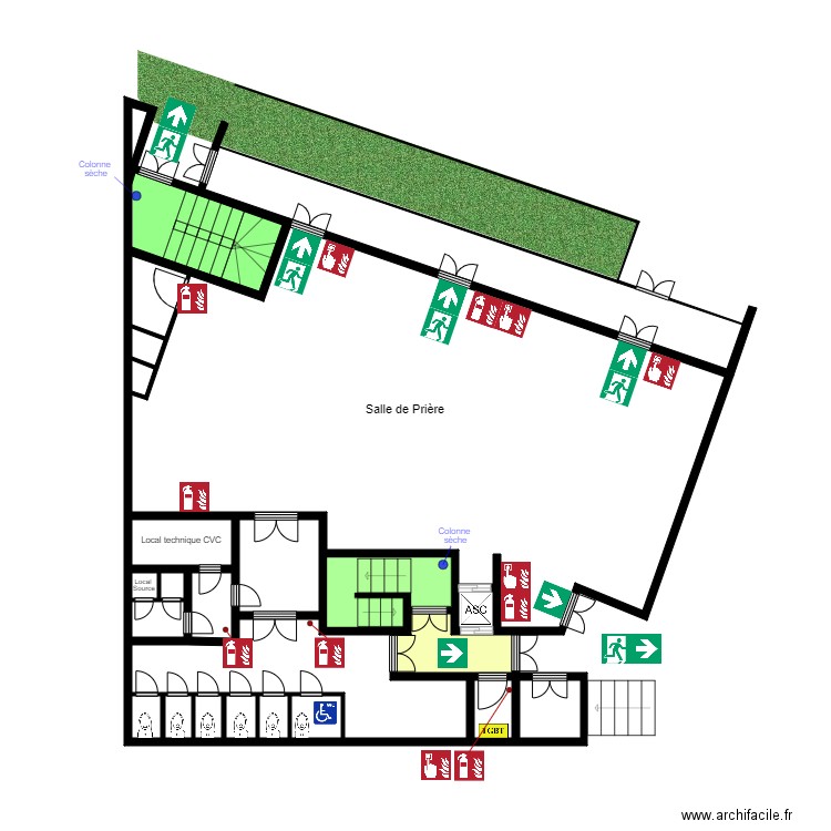 Mosquée sortie sud . Plan de 24 pièces et 89 m2