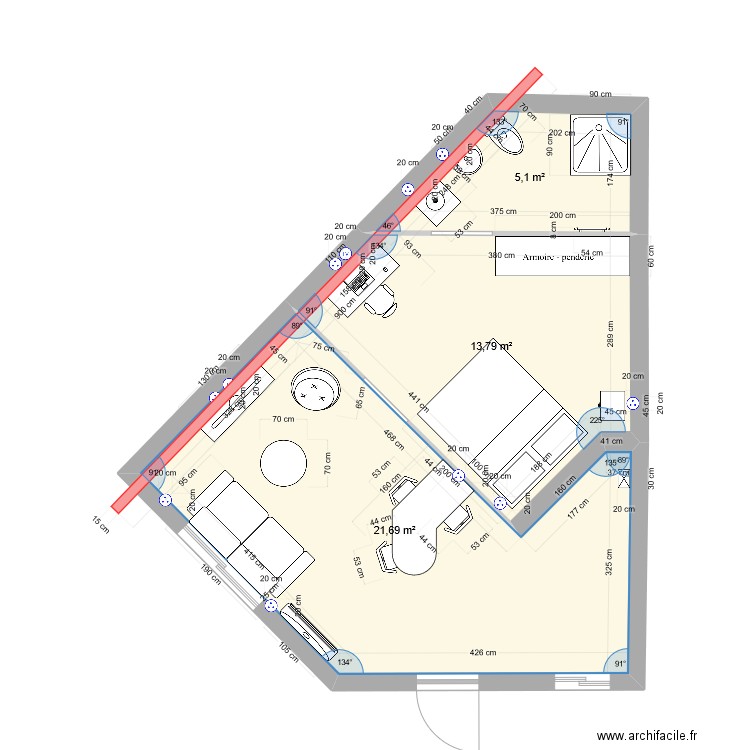 garage. Plan de 3 pièces et 41 m2