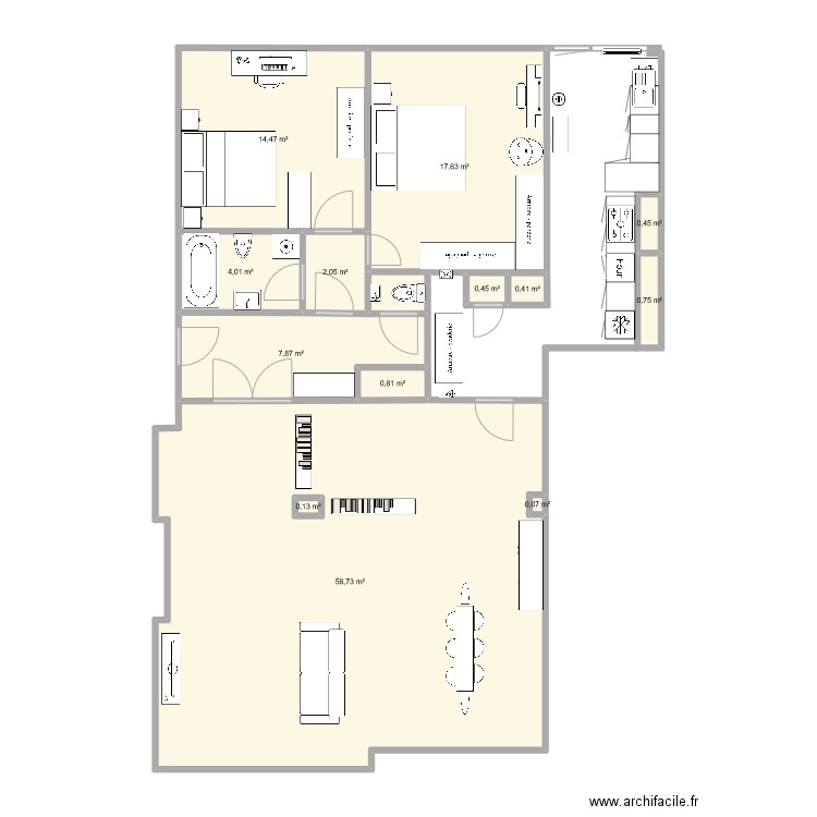 Plan aménagement 1. Plan de 13 pièces et 108 m2