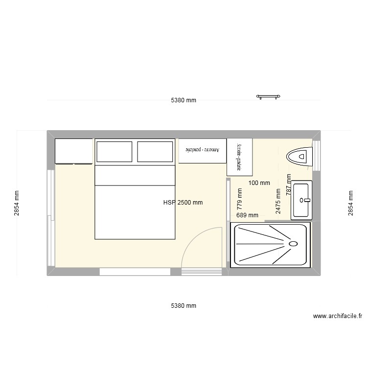 chambre ile verte dilaté V3. Plan de 1 pièce et 13 m2