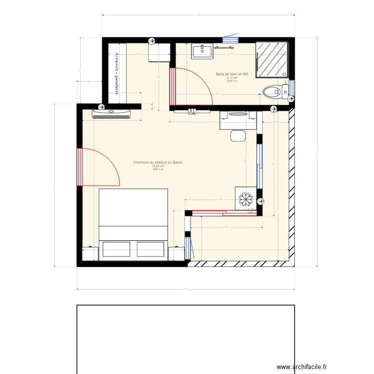 plan en cours au dessus du salon porte modifiée en cours pour validation. Plan de 0 pièce et 0 m2