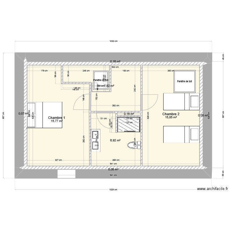 étage grange. Plan de 9 pièces et 47 m2