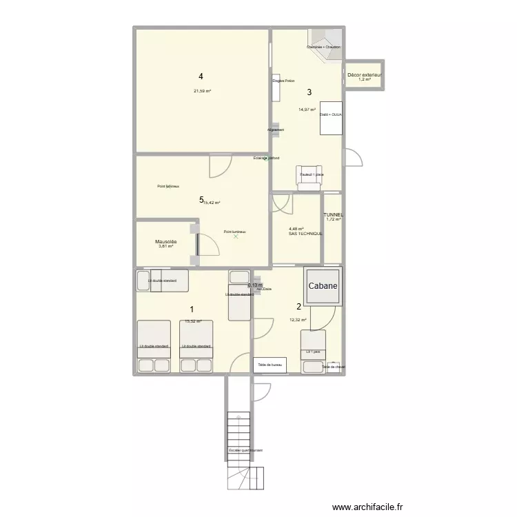 ESCAPE 2026 avec mobilier. Plan de 9 Pièces et 91 m²