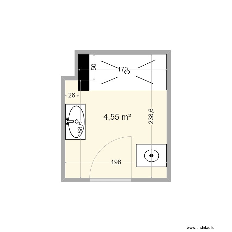 SDB tala. Plan de 1 pièce et 5 m2