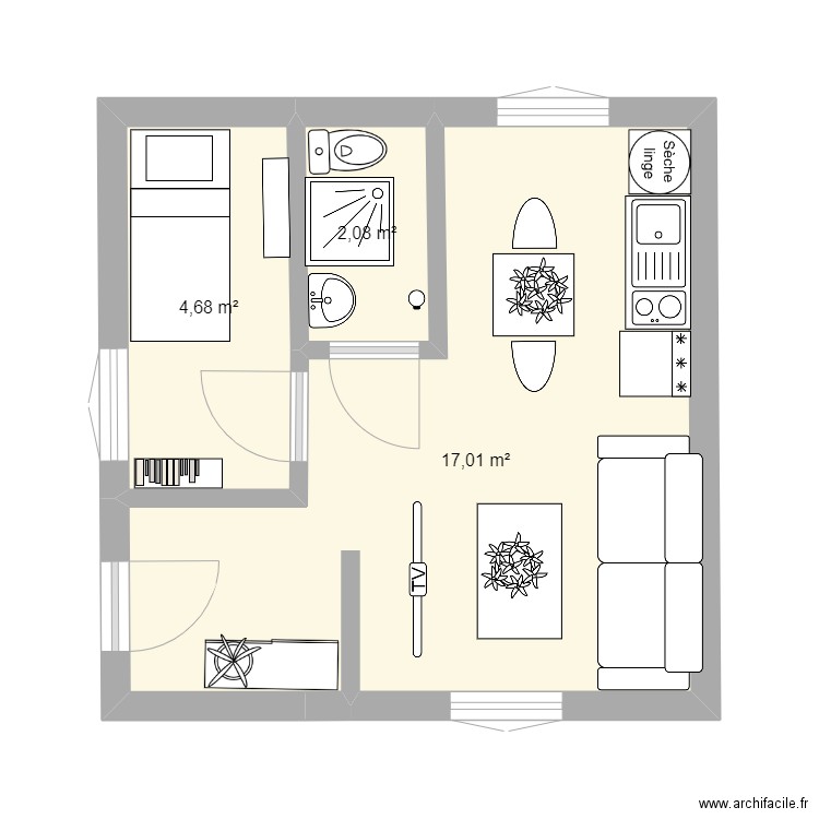 chez moi. Plan de 3 pièces et 24 m2