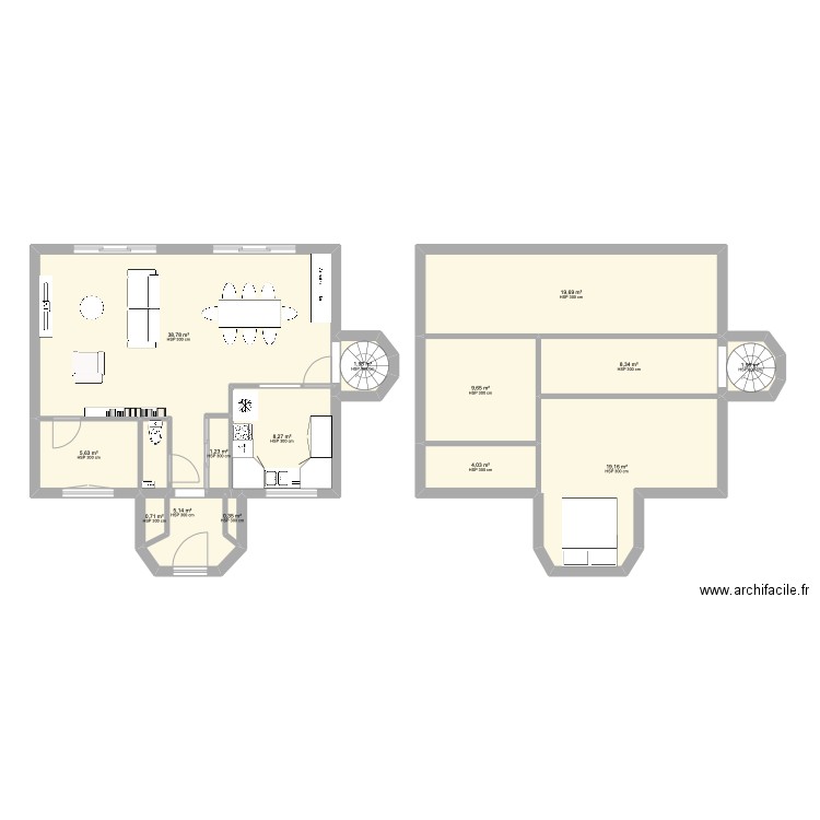 maison 50 m2. Plan de 14 pièces et 125 m2
