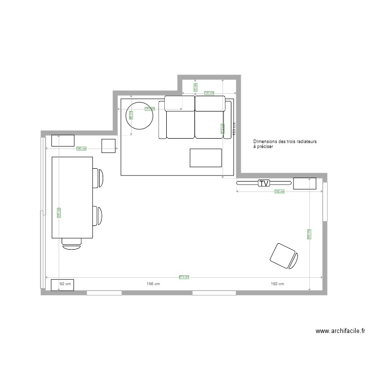 NIV  living. Plan de 1 pièce et 22 m2