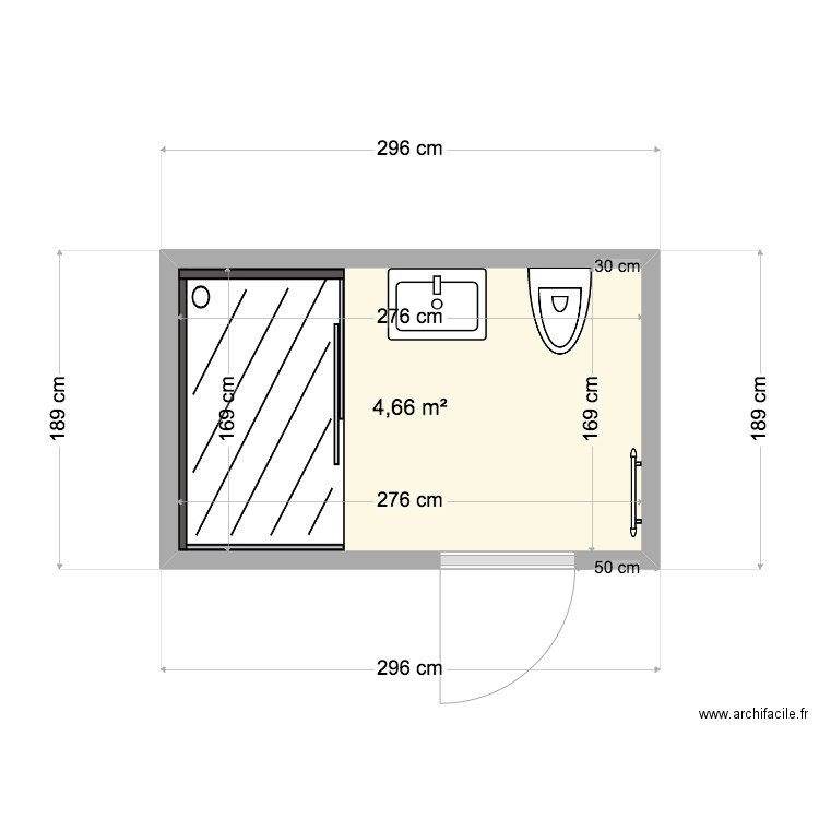 Pantin_SDB_Studio1. Plan de 1 pièce et 5 m2