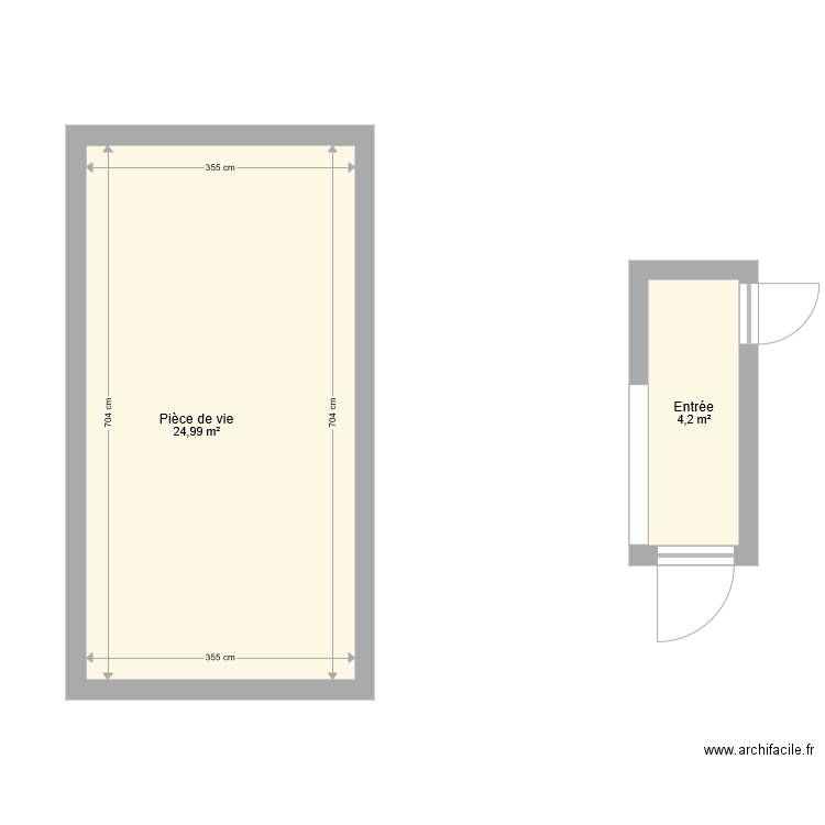 Appart Bourbon. Plan de 2 pièces et 29 m2