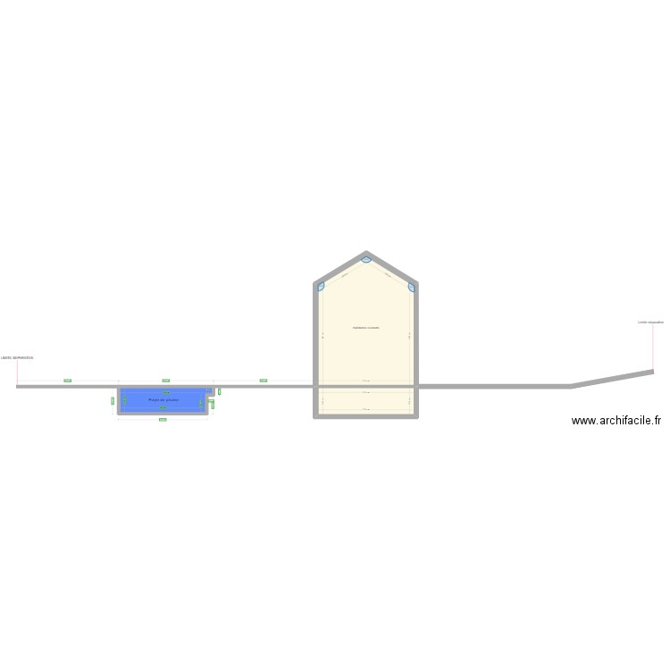 plan de coupe piscine. Plan de 3 pièces et 56 m2