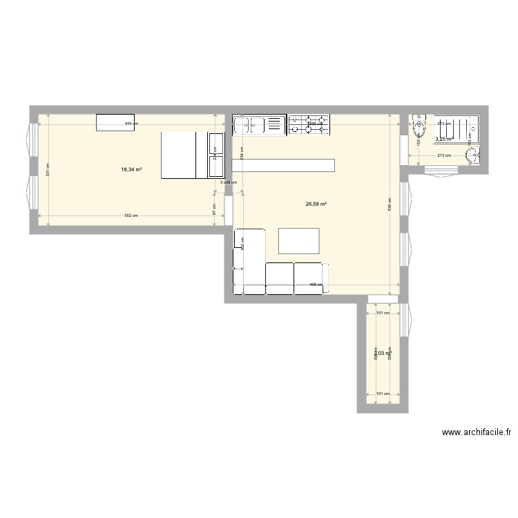 Bourg l Abbé réaménagement 2P . Plan de 0 pièce et 0 m2