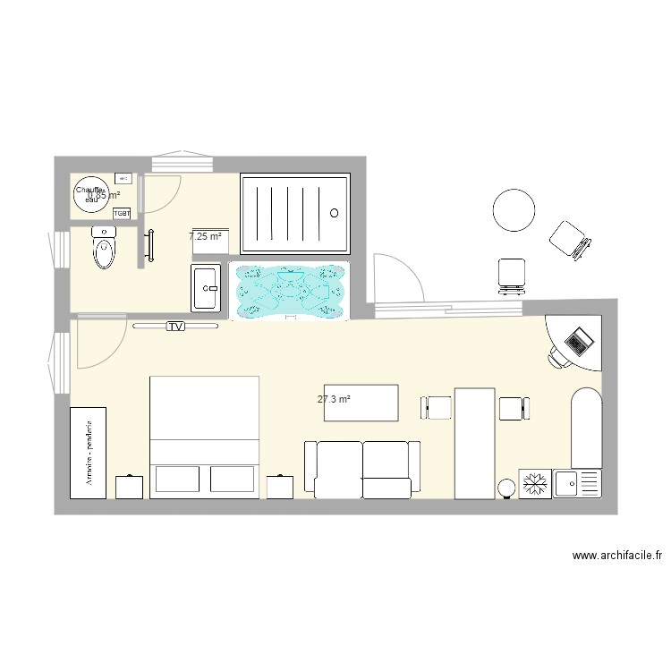 COOTAGE 1. Plan de 3 pièces et 35 m2