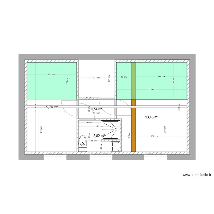 plan etage v2. Plan de 5 pièces et 62 m2