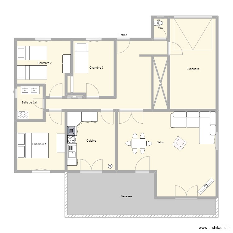 Gite n°2. Plan de 16 pièces et 125 m2