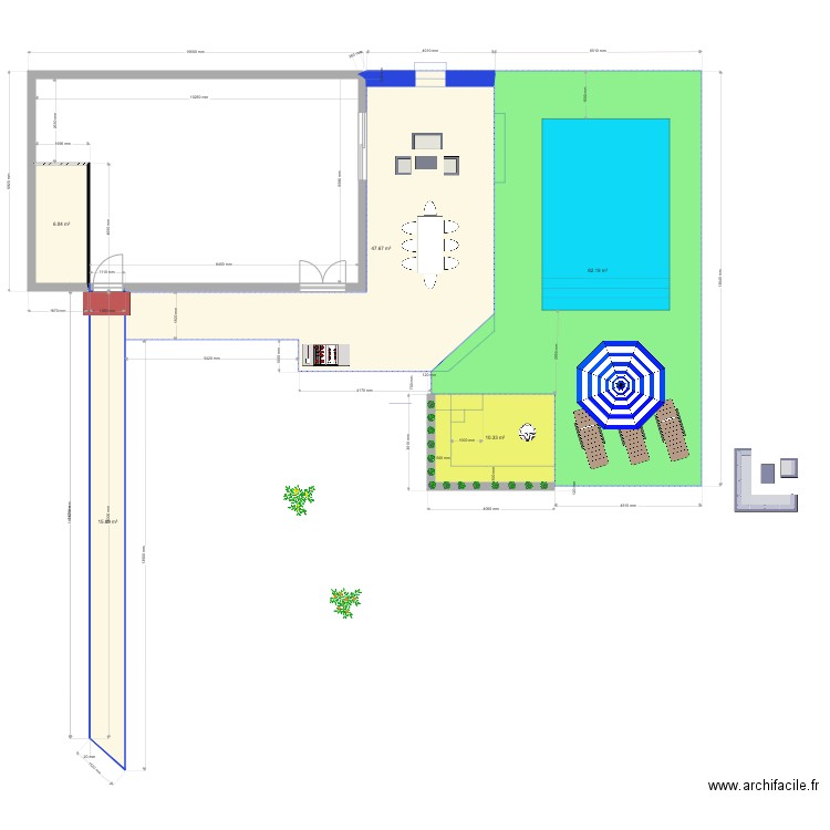 Plan Exterieur terasse avec piscine 6 par 4 modif plage 2. Plan de 0 pièce et 0 m2