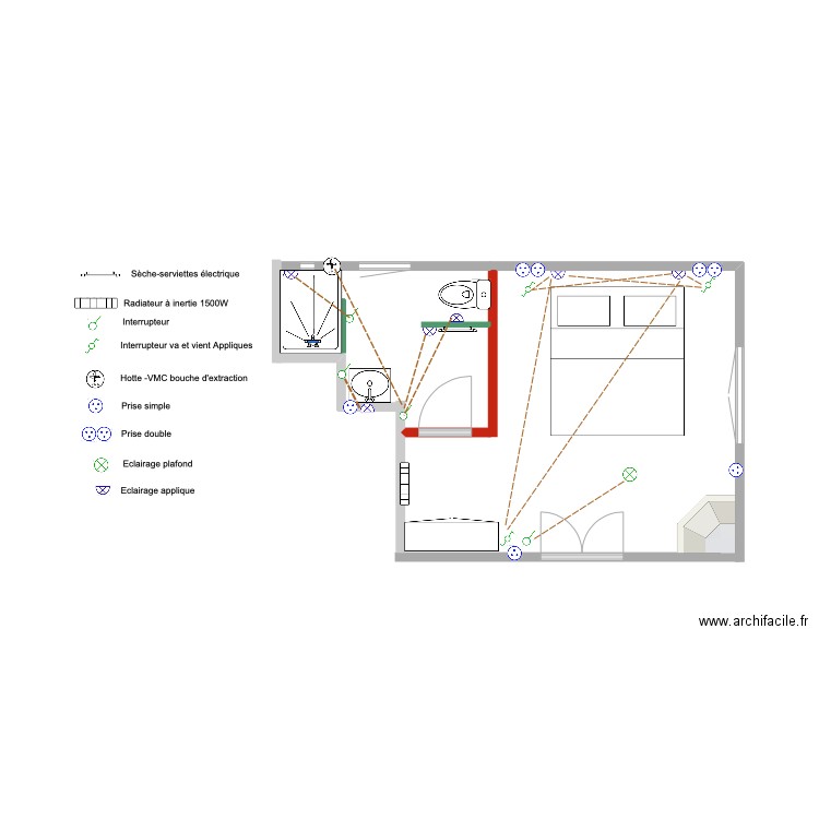 Chambre droite - électricité. Plan de 0 pièce et 0 m2