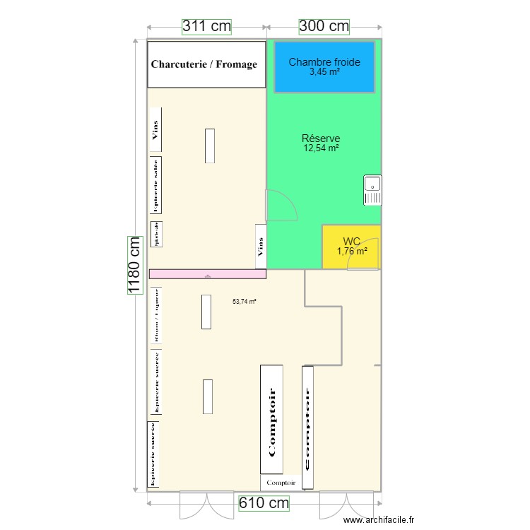 VALLON magasin. Plan de 4 pièces et 75 m2