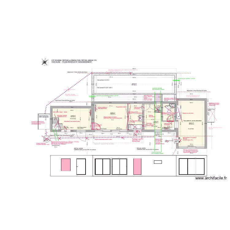 2,01-SCHEMA DEPOSE et DEMOLITIONS  REZ DE JARDIN. Plan de 