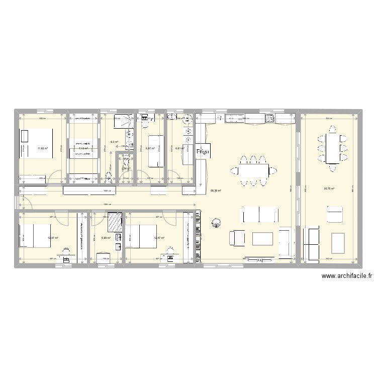 Plan maison bois. Plan de 11 pièces et 171 m2