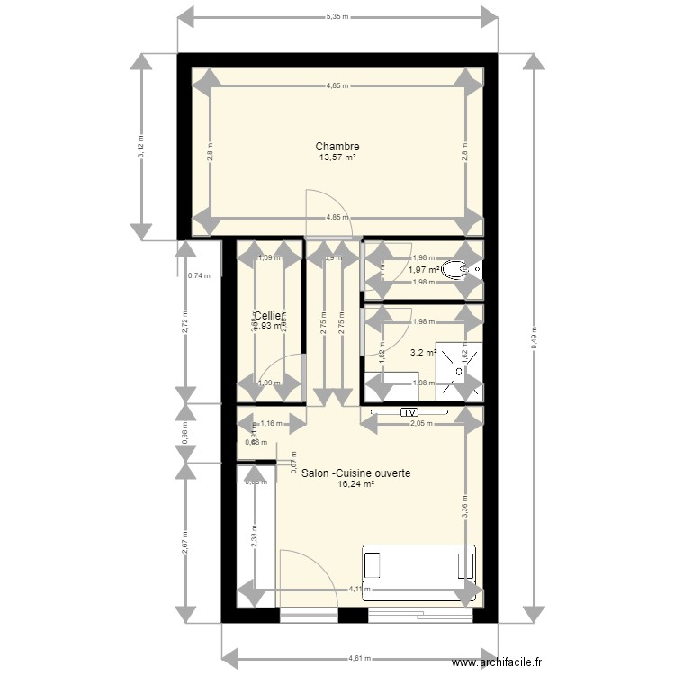 Appartement-Gite Isle2023. Plan de 5 pièces et 38 m2